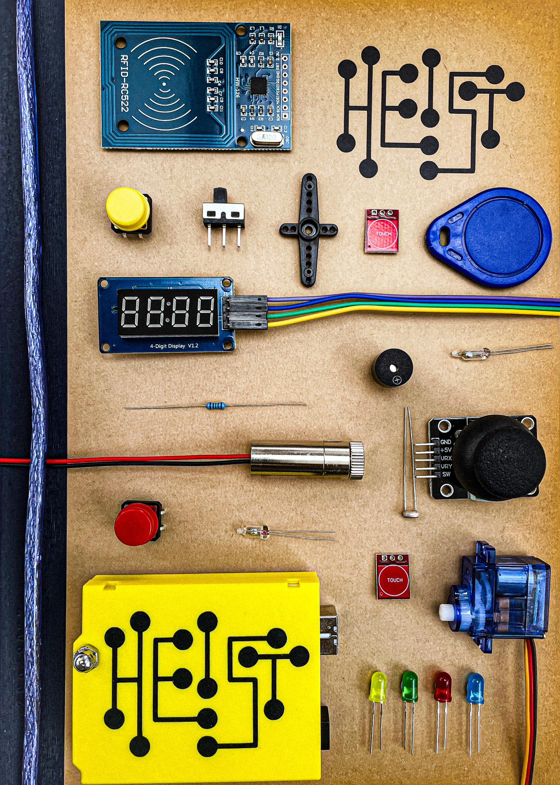 "The Heist" is an engaging, interactive kit that lets you build the alarms and gadgets seen in heist and bank robbery films. Clear instructions and videos will guide you through connecting lasers, lights, triggers, and switches.